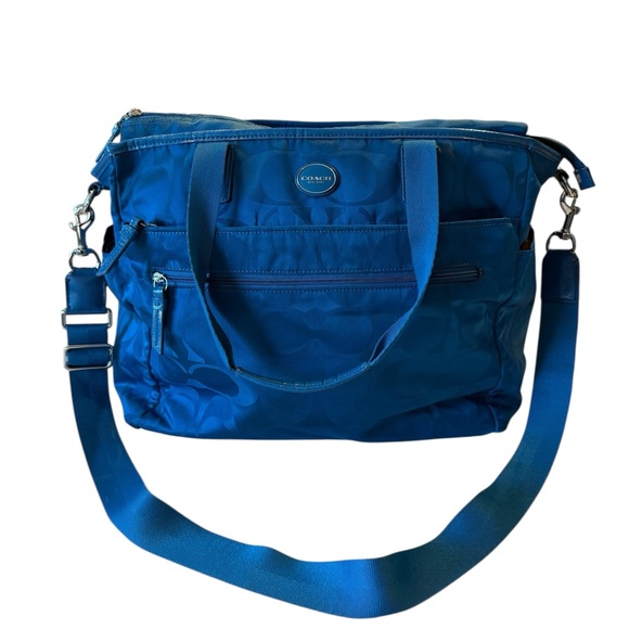 Coach Signature Nylon Teal Tote Carry On Multi Purpose Diaper/Travel Bag F77577 - Picture 1 of 16